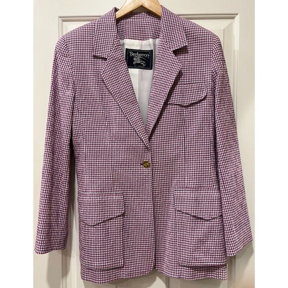 Burberry Vintage Gold Button Blazer Jacket Burberrys Women's Size 10 90's Check - Picture 1 of 10